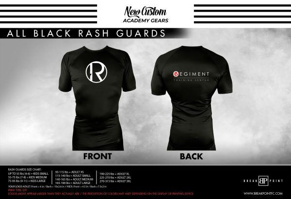 Regiment Training Center Academy All Black Custom Rash Guards Short Sleeves #378 Discount