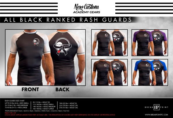 Flow State Jiu Jitsu All Black Ranked Short Sleeve Rash Guards #578 A Online now