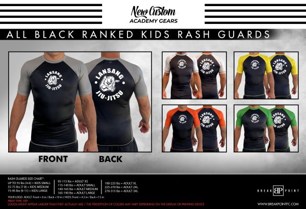 Mike Lansang All Black Ranked KIDS Short Sleeve Rash Guards #470 on Sale