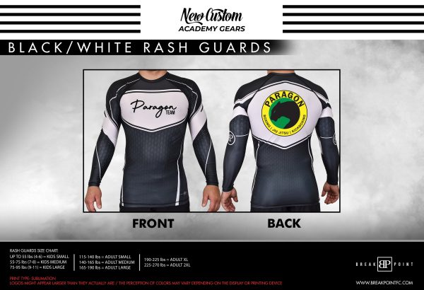 Paragon BJJ Academy Rash Guards Black White #1370 A Online now